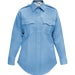 This is an image of a light blue long-sleeved women's uniform shirt with epaulets and buttoned chest pockets.