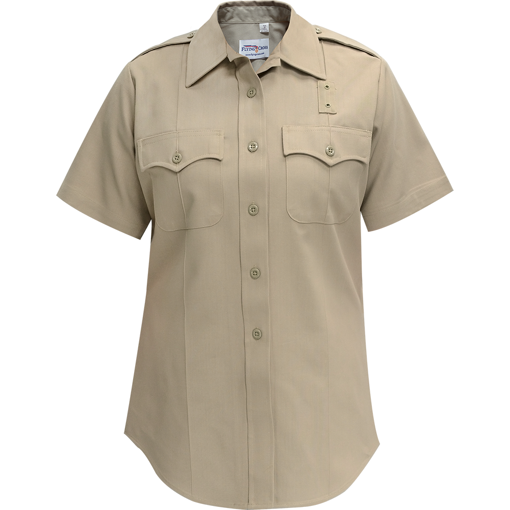 Deluxe Tropical Silver Tan Women Short Sleeve Flying Cross