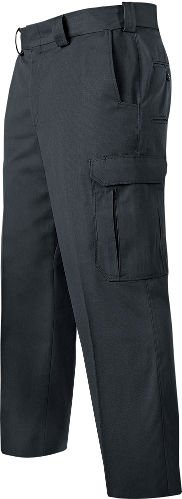 Product shot of dark gray tactical pants featuring multiple pockets, reinforced stitching, and a comfortable waistband