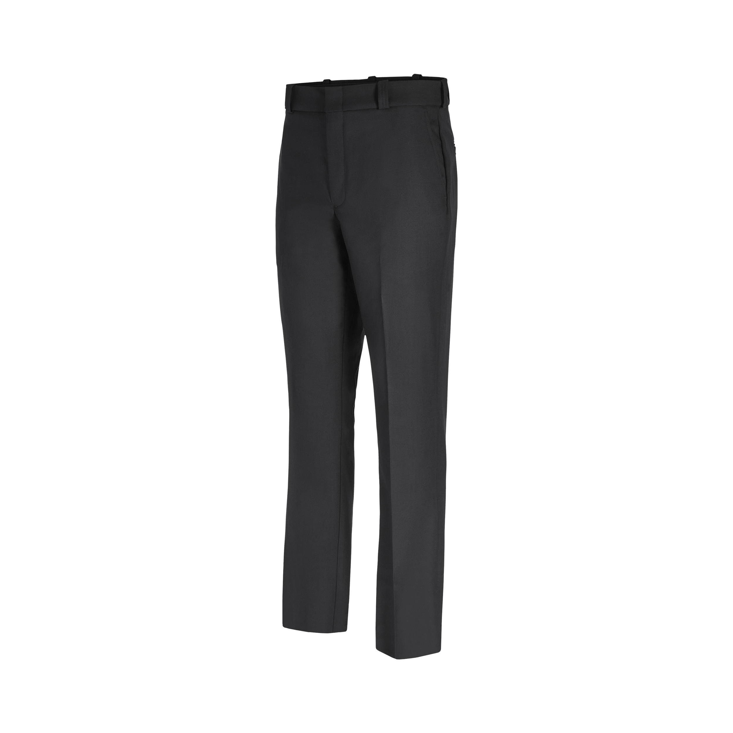 Product shot of dark charcoal gray men's dress pants on a white background showing a flat front waistband and a clean, simple silhouette