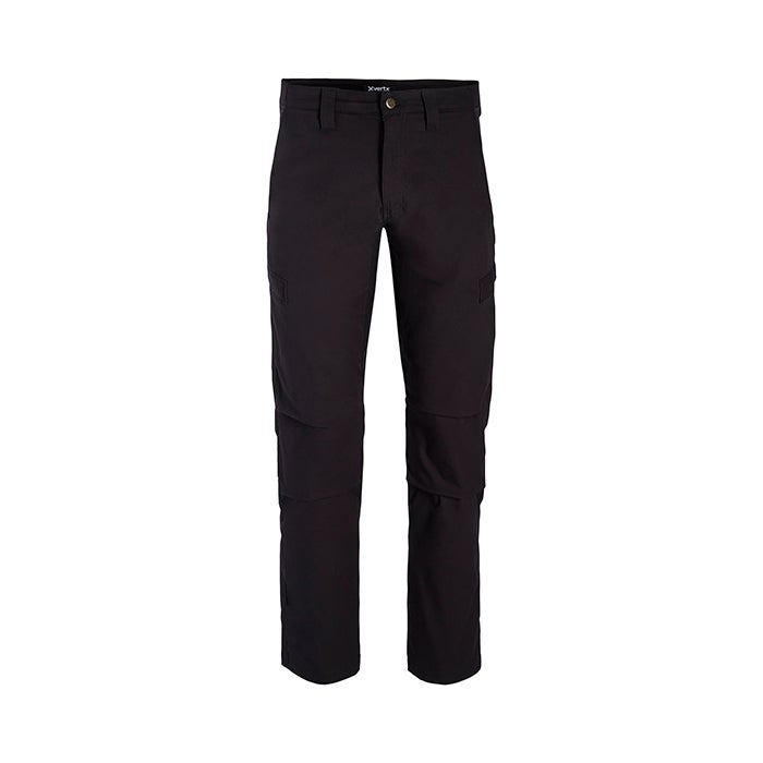 Product shot of XVERTEX black tactical pants featuring reinforced knees and multiple pockets against a white background