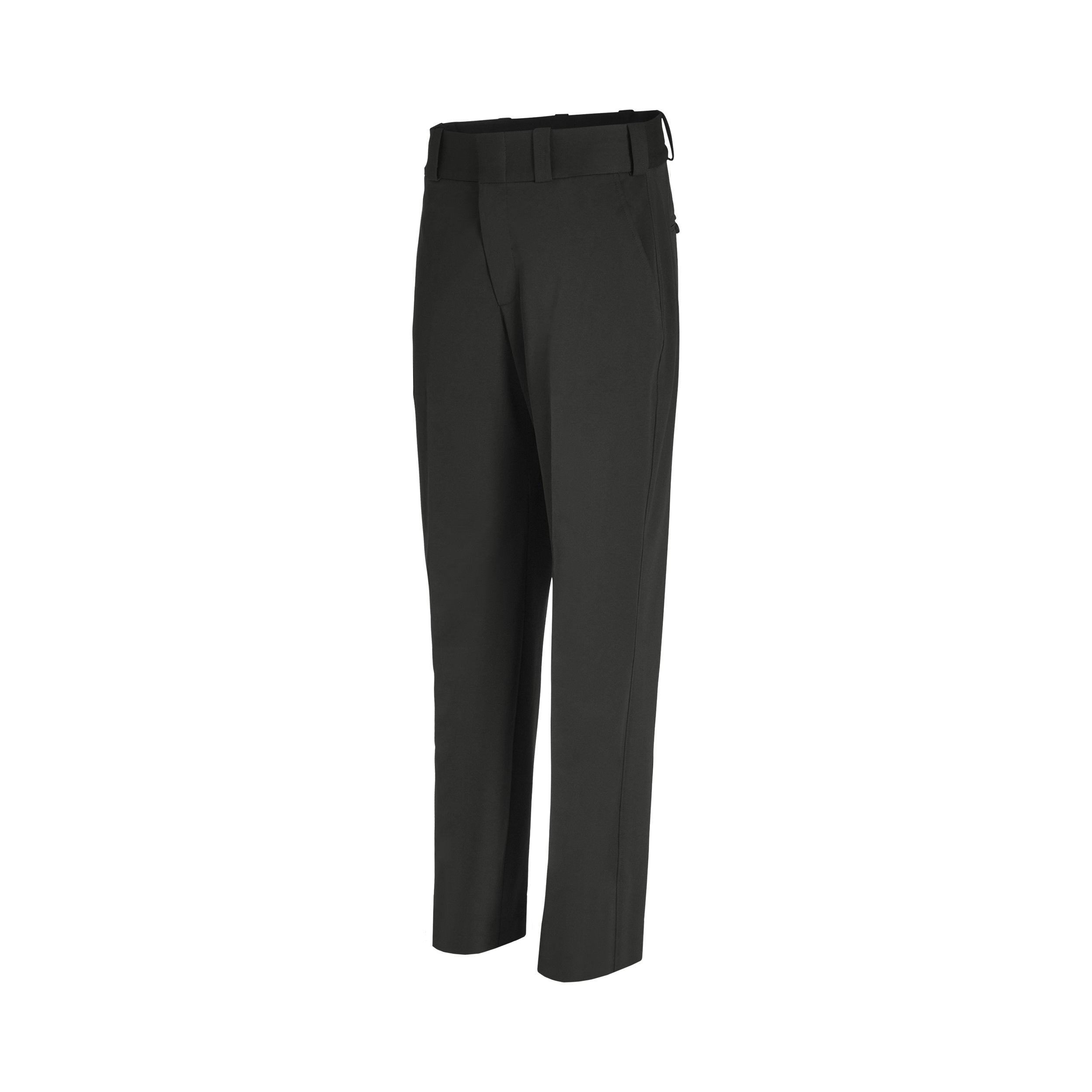 Product shot of black women's cropped trousers featuring a flat front, subtle belt loops, and a clean minimalist design
