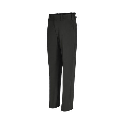 Product shot of black women's cropped trousers featuring a flat front, subtle belt loops, and a clean minimalist design
