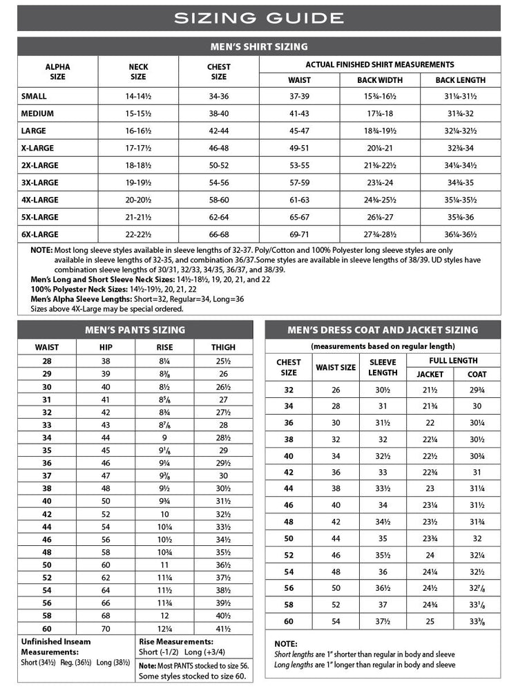 Size Chart Flying Cross