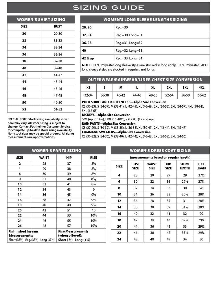 Size Chart Flying Cross