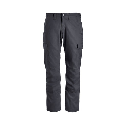Product shot of dark gray cargo pants featuring reinforced knees and multiple pockets against a white background
