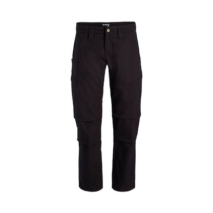 Product shot of Xvert brand black tactical pants featuring multiple cargo pockets and a button fly

