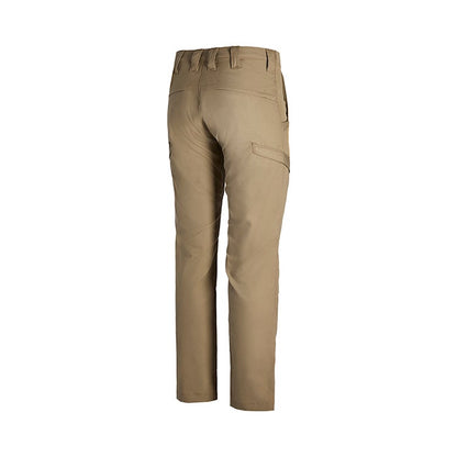 Product shot of tan tactical pants featuring multiple pockets and a comfortable fit against a white background
