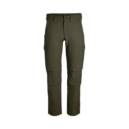 Product shot of olive-green XPRT convertible pants featuring multiple pockets and a comfortable fit against a white background
